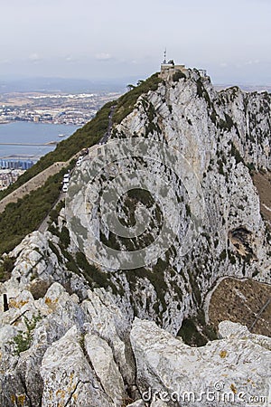 Background landscape view of the northern part of the Rock of Gibraltar, La Linea and Preserve Stock Photo