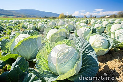 Background with large cabbage field. Ripe cabbage harvest on a farm Stock Photo