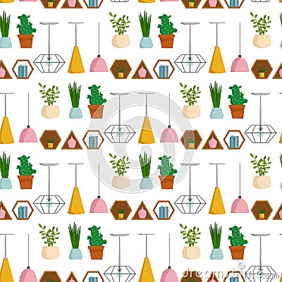 Cartoon lamps light bulb interior furniture seamless pattern background design vector illustration brainstorm solution Vector Illustration