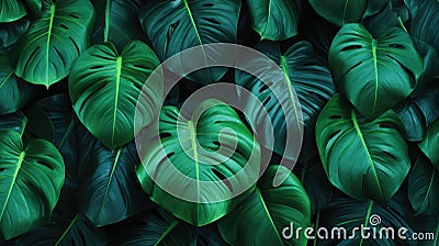 Background of light and dark leaves of monstera Stock Photo