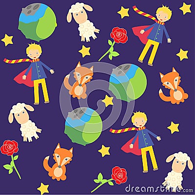 Background with The little prince characters Vector Illustration