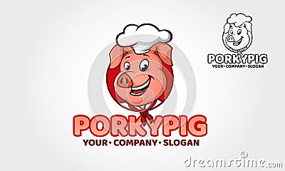 Porky Pig Logo Cartoon Character. Vector Illustration