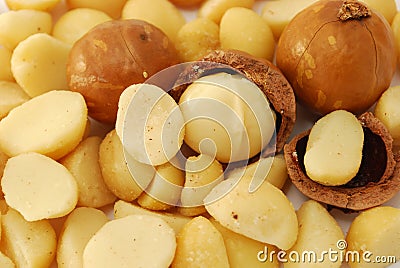 Background of macadamia nuts Stock Photo