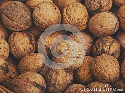 Background of many close walnuts Stock Photo