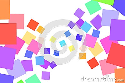 A background of many colored squares of different sizes intersecting with each other on a white background. Vector Illustration