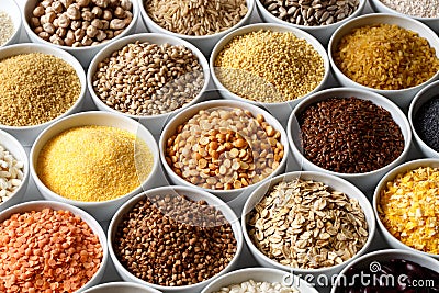 Background of many grains and pulses. Stock Photo