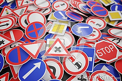 Background of many road signs. 3D rendered illustration Cartoon Illustration