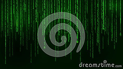 Background in a matrix style. Falling random numbers. Green is dominant color. Vector illustration Vector Illustration