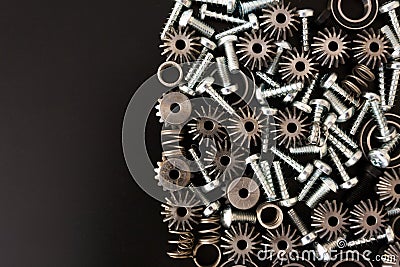 Mechanical components on black background. Industrial objects Stock Photo