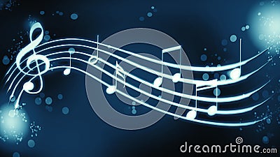 Background melody notes on blue color Stock Photo