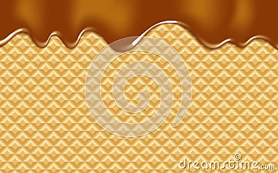Background with melting chocolate on wafer Vector Illustration
