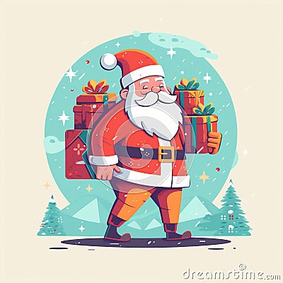 holiday cartoon claus illustration gift red santa winter christmas present. Generative AI. Cartoon Illustration