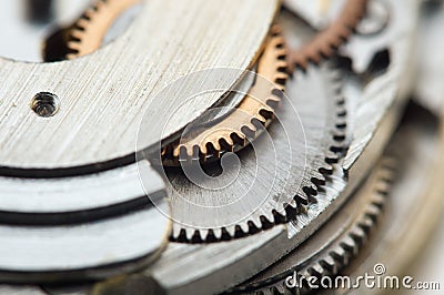 Background with metal cogwheels a clockwork. Conceptual photo Stock Photo