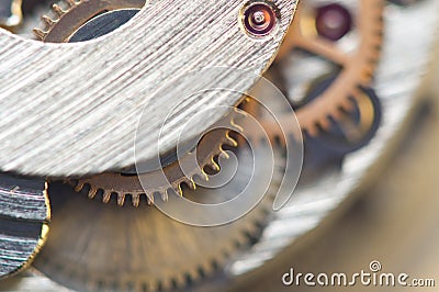 Background with metal cogwheels a clockwork. Conceptual photo Stock Photo