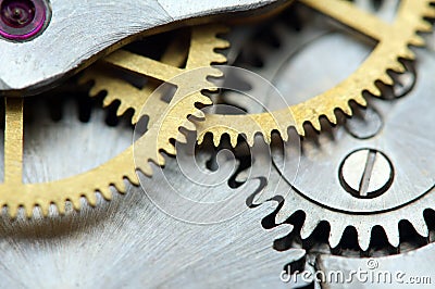 Background with metal cogwheels a clockwork. Stock Photo