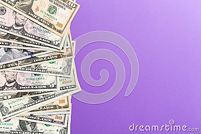 Background of mixed US Dollar bills money top view of business concept on background with copy space Stock Photo