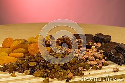Background of mixture of nuts and raisins, closeup Stock Photo