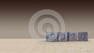 Background mockup 3d rendering image of 2020 rusted steel cubes Stock Photo