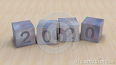 Background mockup 3d rendering image of 2020 rusted steel cubes Stock Photo