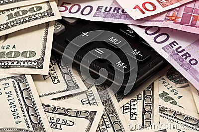 Background from money and calculator Stock Photo