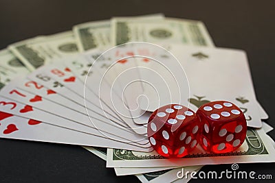 Cube cards cubes and money lie on the table Stock Photo