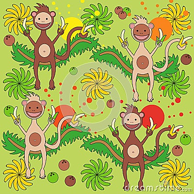 Background - a monkey with bananas Vector Illustration