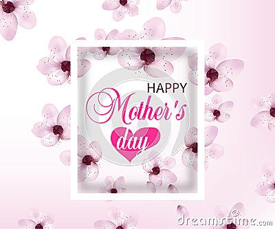 Background Mothers day with cherry flowers. Design for posters, banners or cards. Vector Vector Illustration