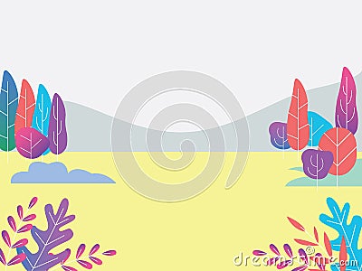 A background mountain wallpaper landscape with tree or plant leaf with dual tone or gradient style Cartoon Illustration