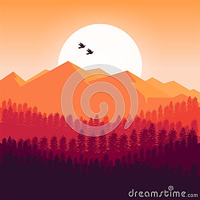 Background of mountains at sunset design Vector Illustration