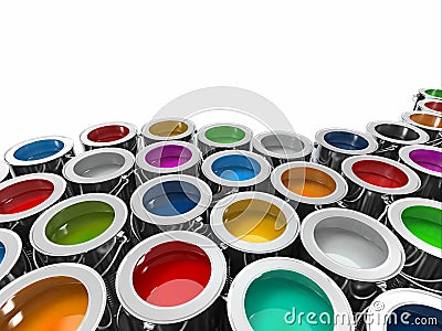 Background from multi color cans of paint. Stock Photo