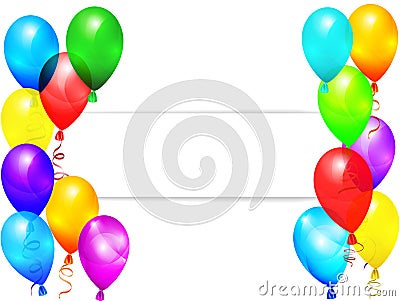 Background with multicolored flying air balloons and white paper Vector Illustration