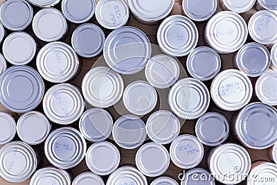 Background of multiple sealed food cans Stock Photo