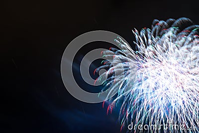 Background neon fireworks in the night dark sky Stock Photo