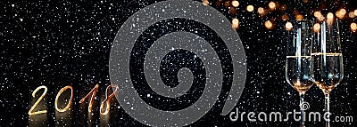 New year 2018 champagne with starry sky and bokeh Stock Photo