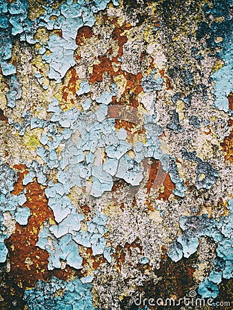 Background old concrete wall with cracked peeling paint, texture, multicolored Stock Photo