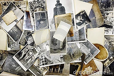 Background of old retro photos from a family album Stock Photo