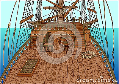 Background with old sailing ship deck Vector Illustration