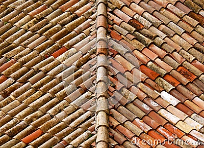Background. Old tegular roof. Stock Photo