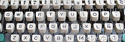 Background with old white typewriter keys Stock Photo
