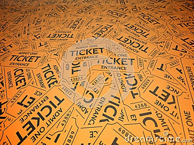 A background of orange vintage style tickets. For movie, concert, plays, and carnivals Stock Photo