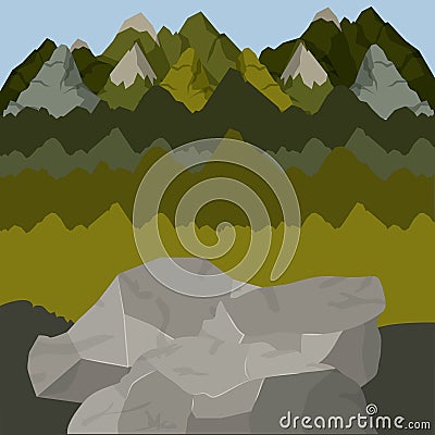 Background outside forest scenary with high mountains and rocks Vector Illustration