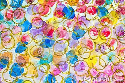 A closeup of painted colourful overlapping circles. Stock Photo