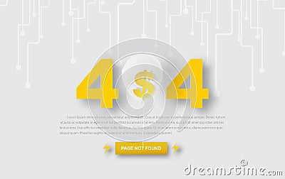 Background Page not found 404 design template. 404 error page dollar in balloon and paper cut concept. Link to empty non existent Vector Illustration