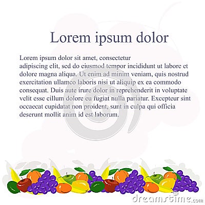 Background with painting colorful fruits bellow, Lorem ipsum Vector Illustration