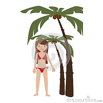 Background palms with woman in bikini Vector Illustration