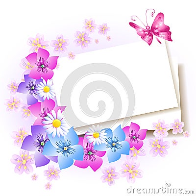 Background with paper and flowers Vector Illustration