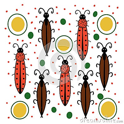 Background pattern with bugs and cockroach illustration Cartoon Illustration