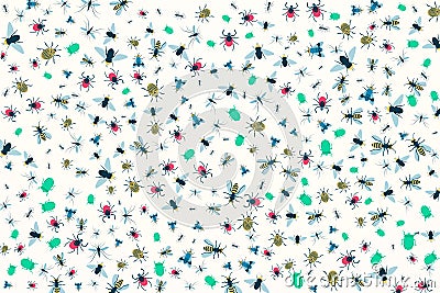 Background pattern from colorful insects. Vector illustration. Cartoon Illustration