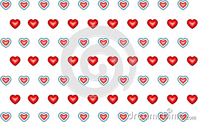 Background pattern row of red hearts and with aqua outline endless repetition Stock Photo