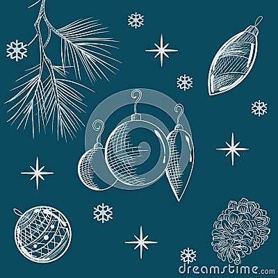 Background pattern,wallpaper with New Year's toys and holiday attributes Stock Photo